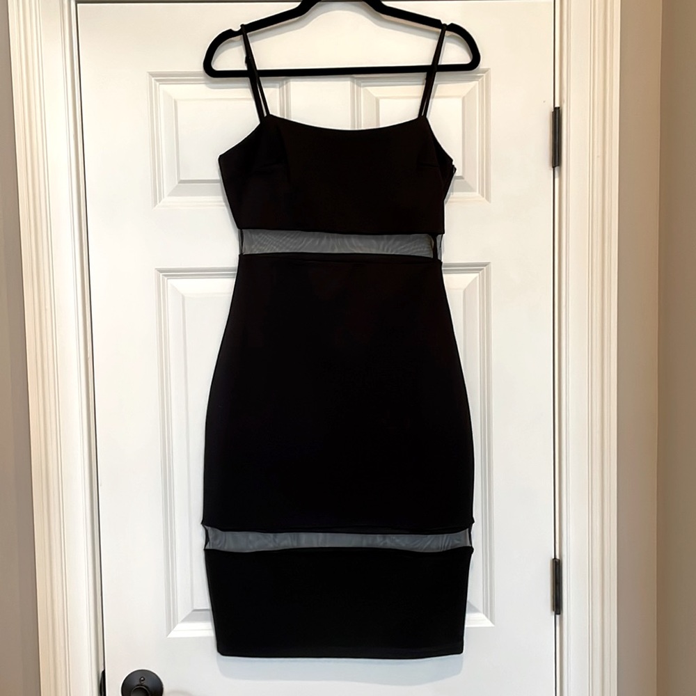 NWT Lulu’s Black Spaghetti Strap Cocktail Dress with mesh
